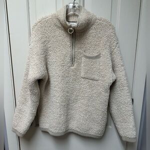 Small Aerie Cream Textured Half-Zip Sweater with front pocket